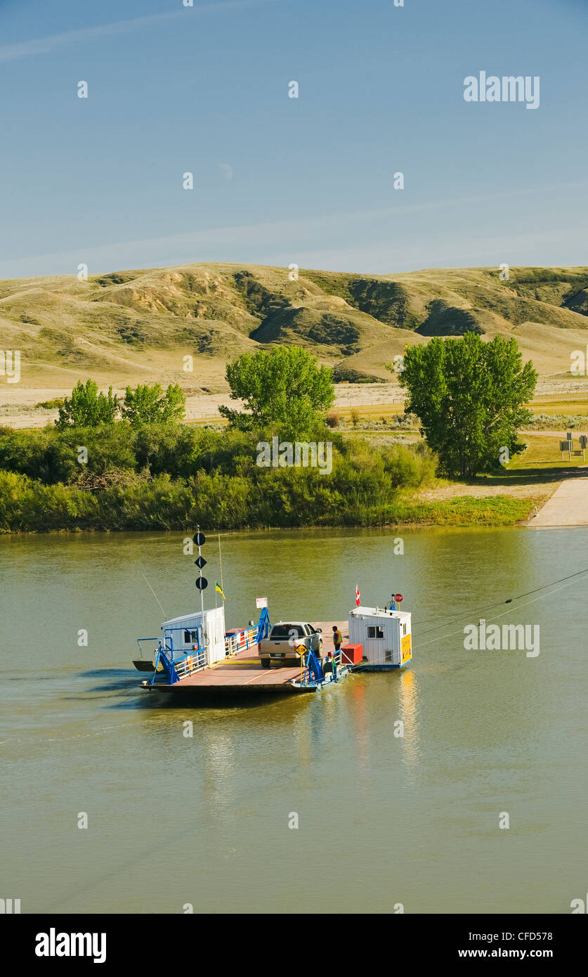 Fähre über den South Saskatchewan River Valley, Lemsford, Saskatchewan, Kanada Stockfoto