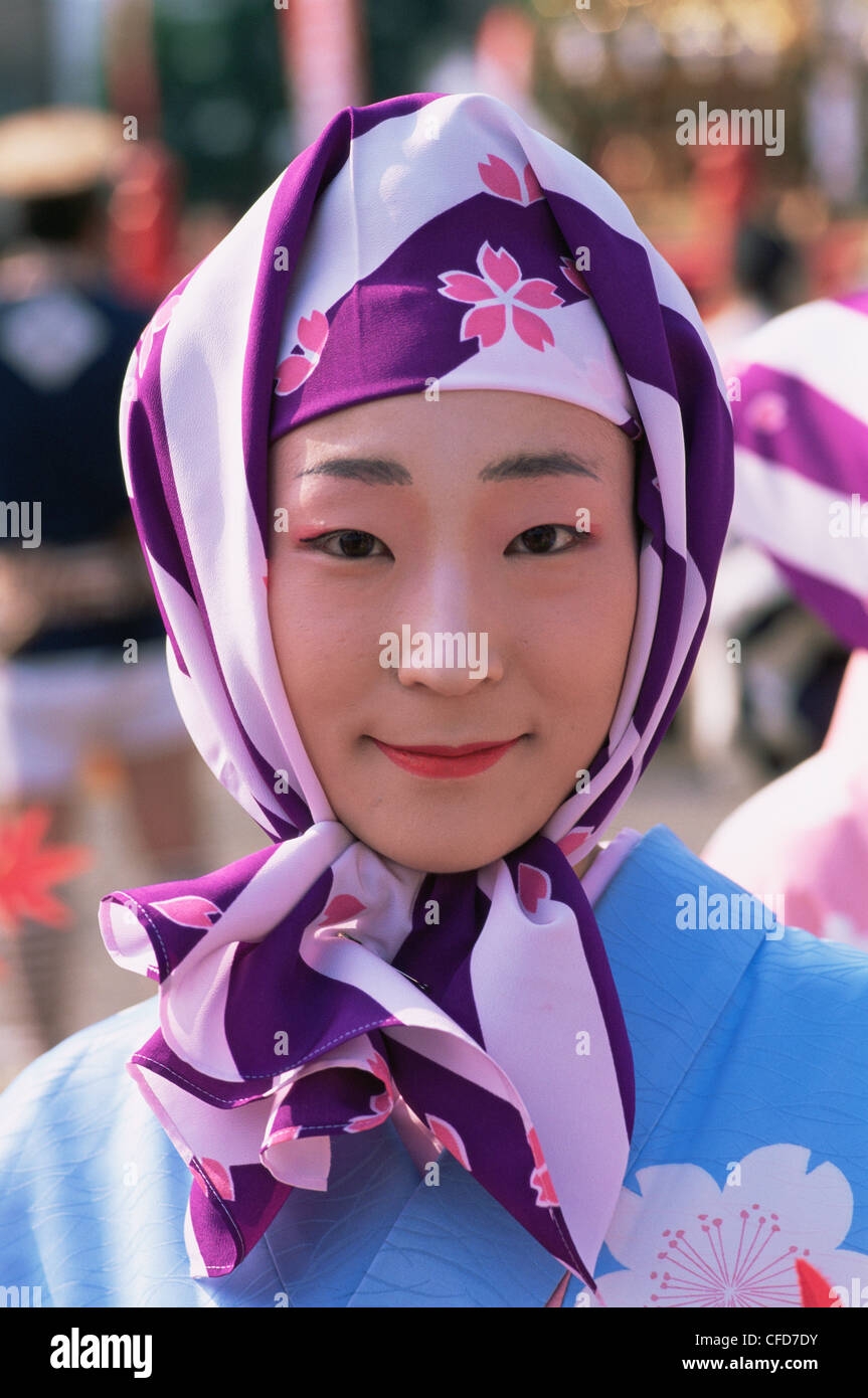 Japan, Tokio, Portrait eines Mädchens gekleidet in traditioneller Tracht Jidai Matsuri Festivals am Sensoji Tempel Asakusa Stockfoto
