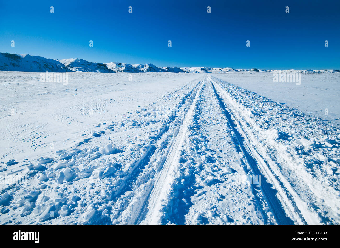 Seitenstraße im Winter, Big Muddy Tales, Saskatchewan, Kanada Stockfoto