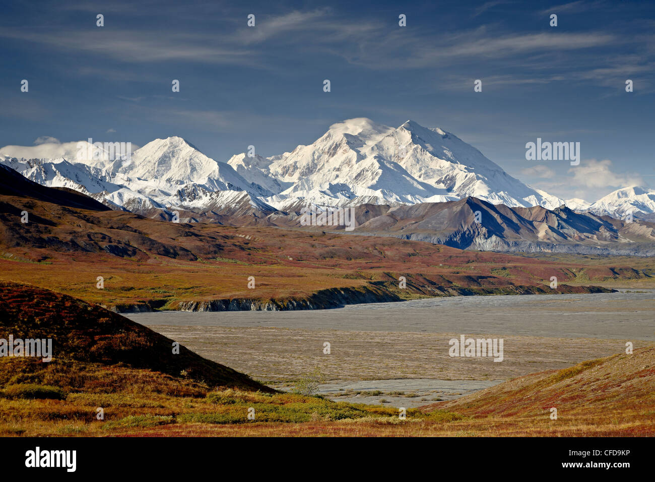 Mount McKinley im Herbst, Denali Nationalpark und Reservat, Alaska, Vereinigte Staaten von Amerika, Stockfoto