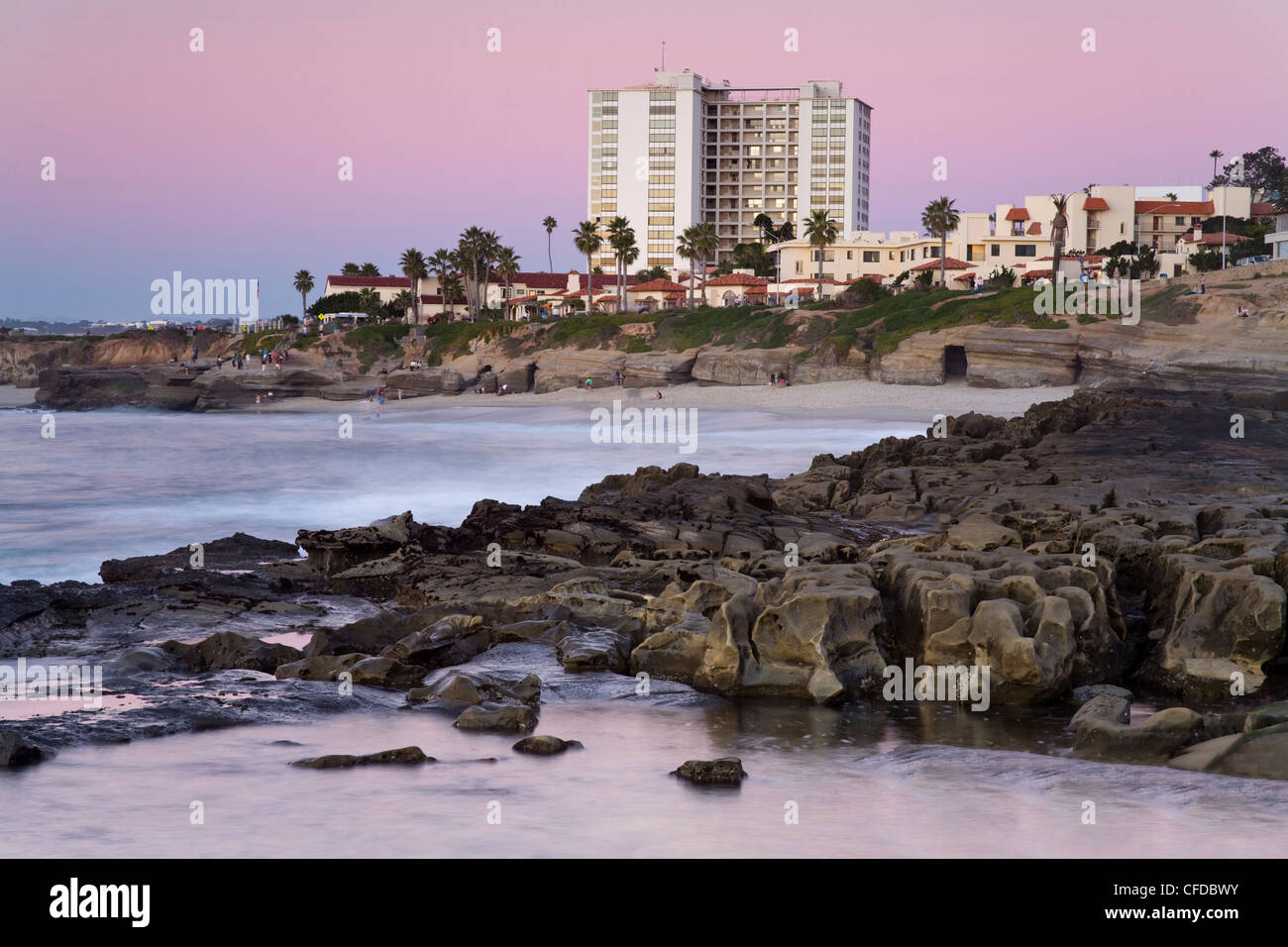 Küste bei Sonnenuntergang, La Jolla, San Diego County, Kalifornien, Vereinigte Staaten von Amerika Stockfoto