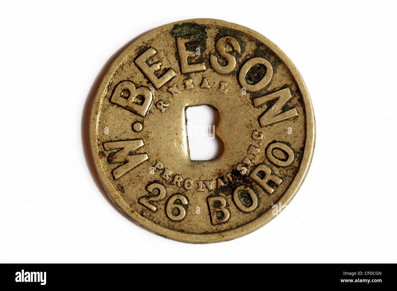 Ein Markt-Token verwendet durch W Beeson der Borough Market.  SIEHE BESCHREIBUNG FÜR DETAILS. Stockfoto