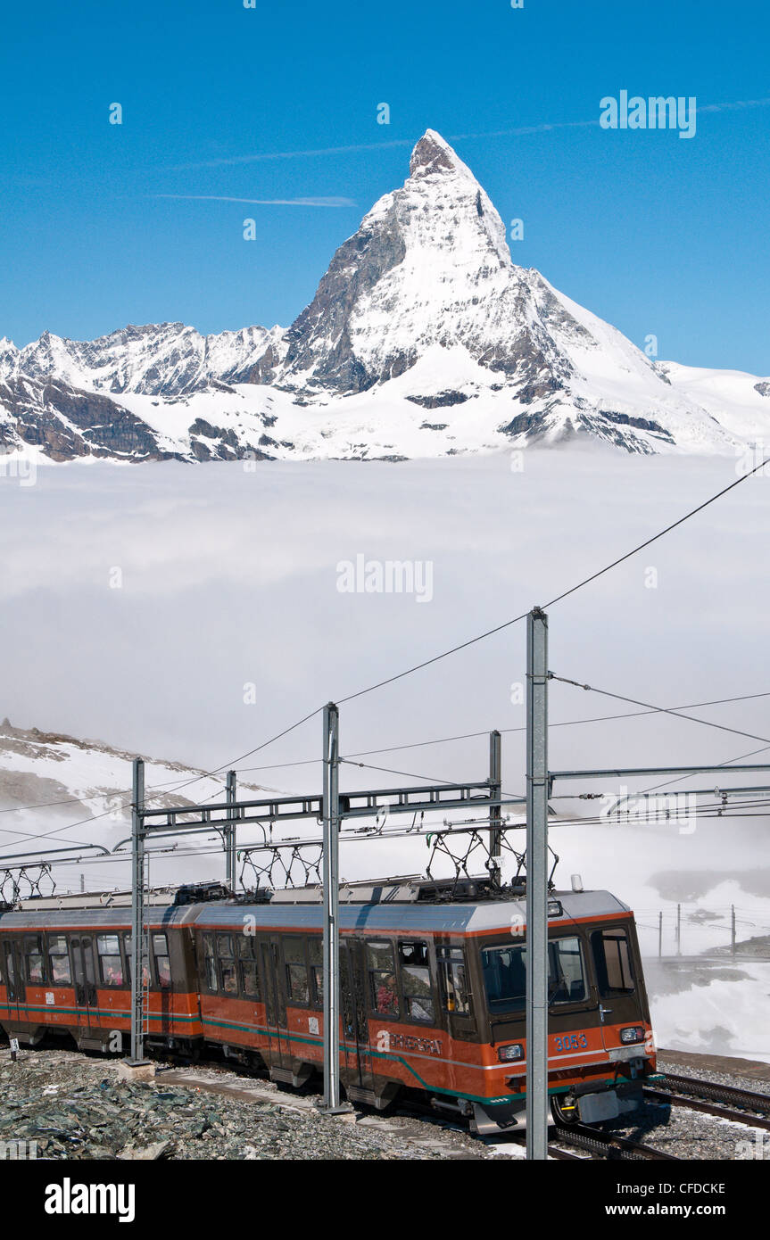 Matterhorn und Gornergrat Zahnradbahn Rad fahren, Gornergrat, Schweiz, Europa Stockfoto