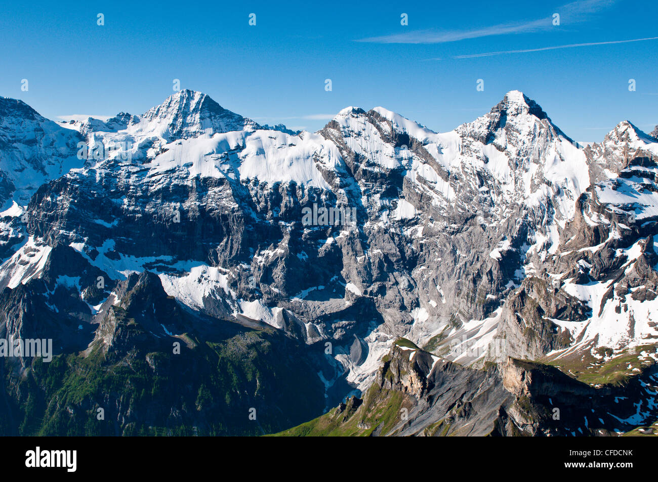 Jungfraumassiv vom Schilthorn Peak, Jungfrau Region, Schweiz, Europa Stockfoto