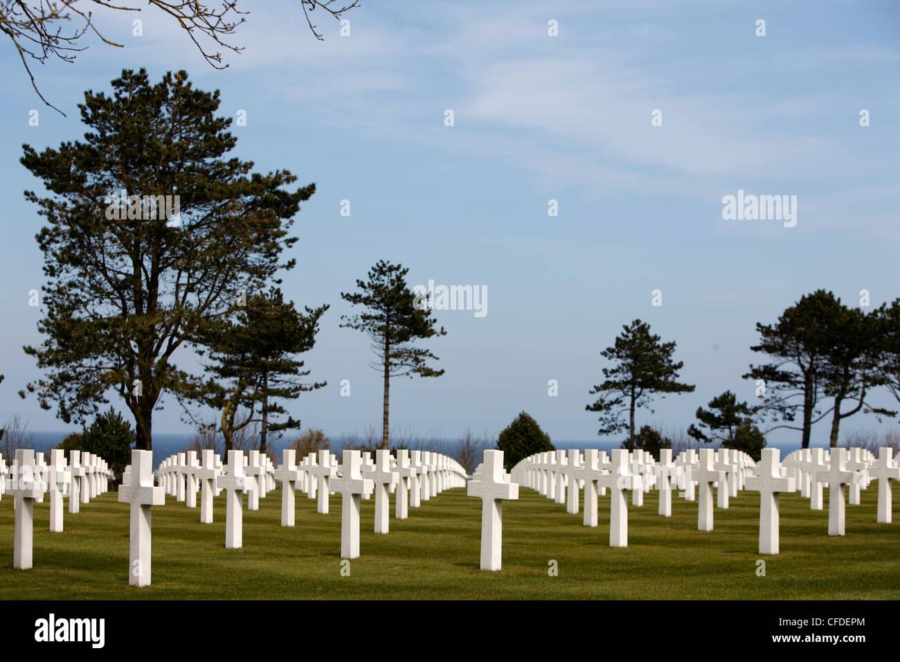 Amerikanische Friedhof am Omaha Beach in Colleville-Sur-Mer, Normandie, Frankreich, Europa Stockfoto