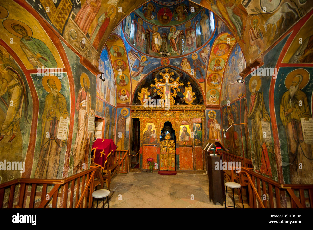 Schöne byzantinische Kirche gemalt, UNESCO-Weltkulturerbe, Troodos-Gebirge, Zypern, Europa Stockfoto