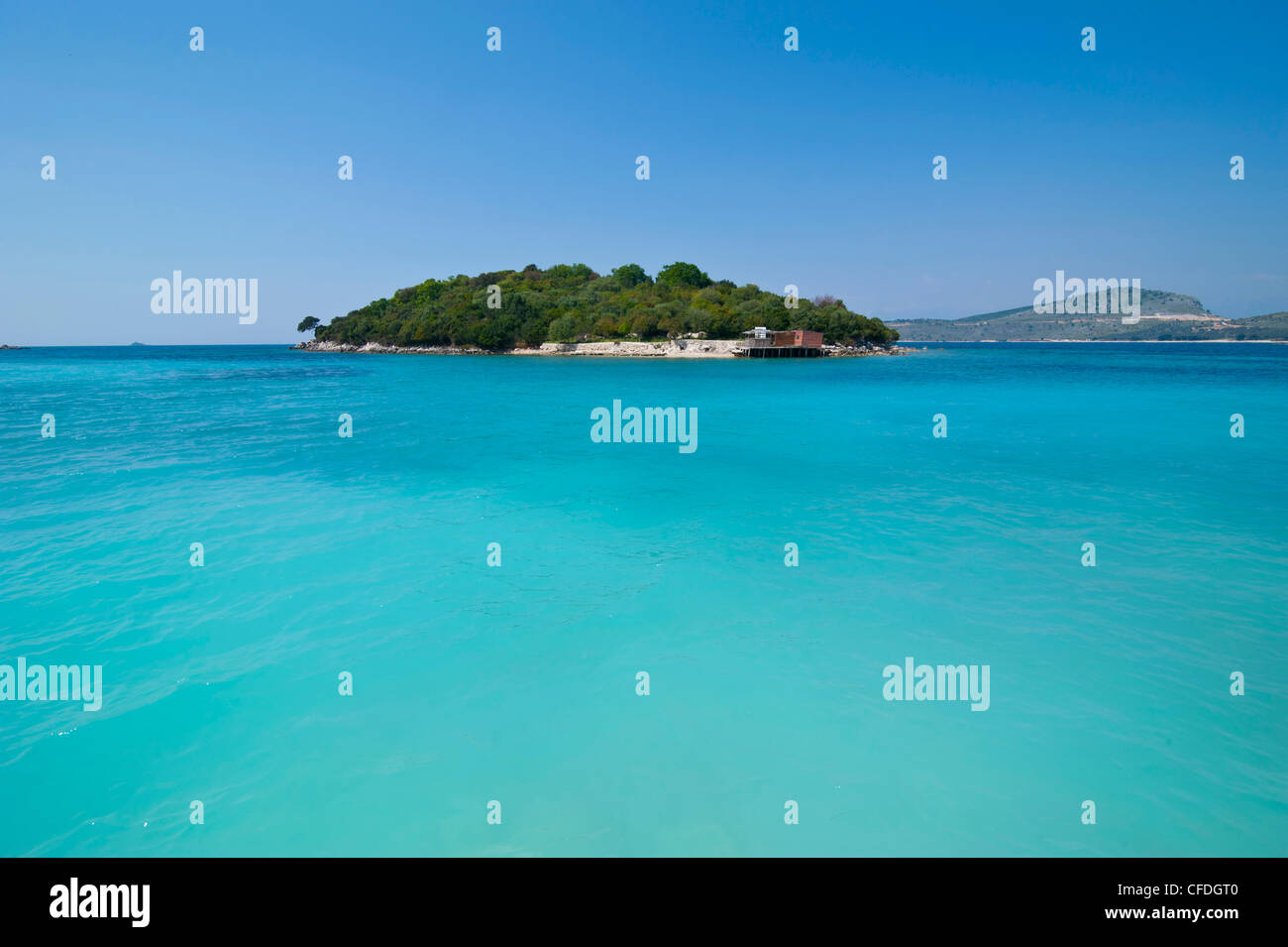 White Sand Strand und türkis Wasser bei Ksamil, Albanien, Europa Stockfoto