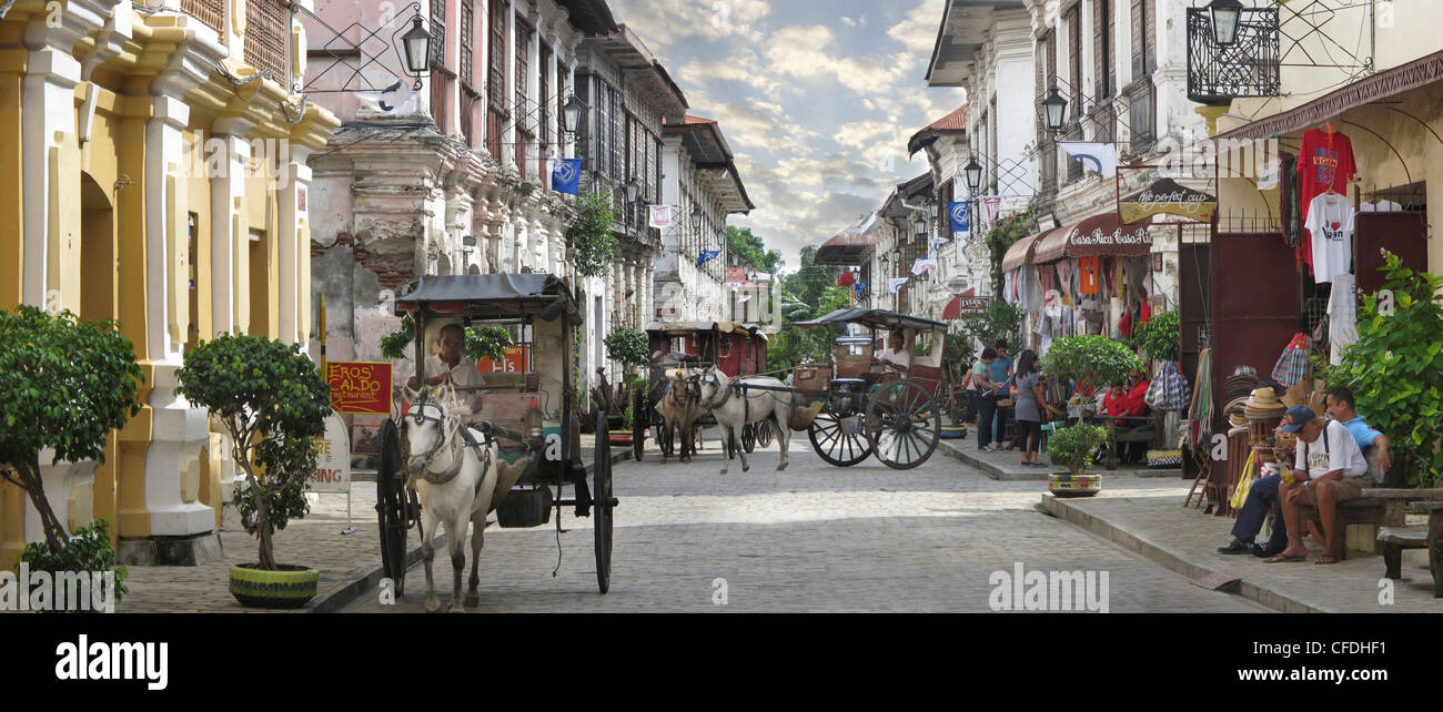 Panorama-Blick von Vigan, einer spanischen Kolonialstadt in Ilocos, Vigan, Insel Luzon, Philippinen, Asien Stockfoto