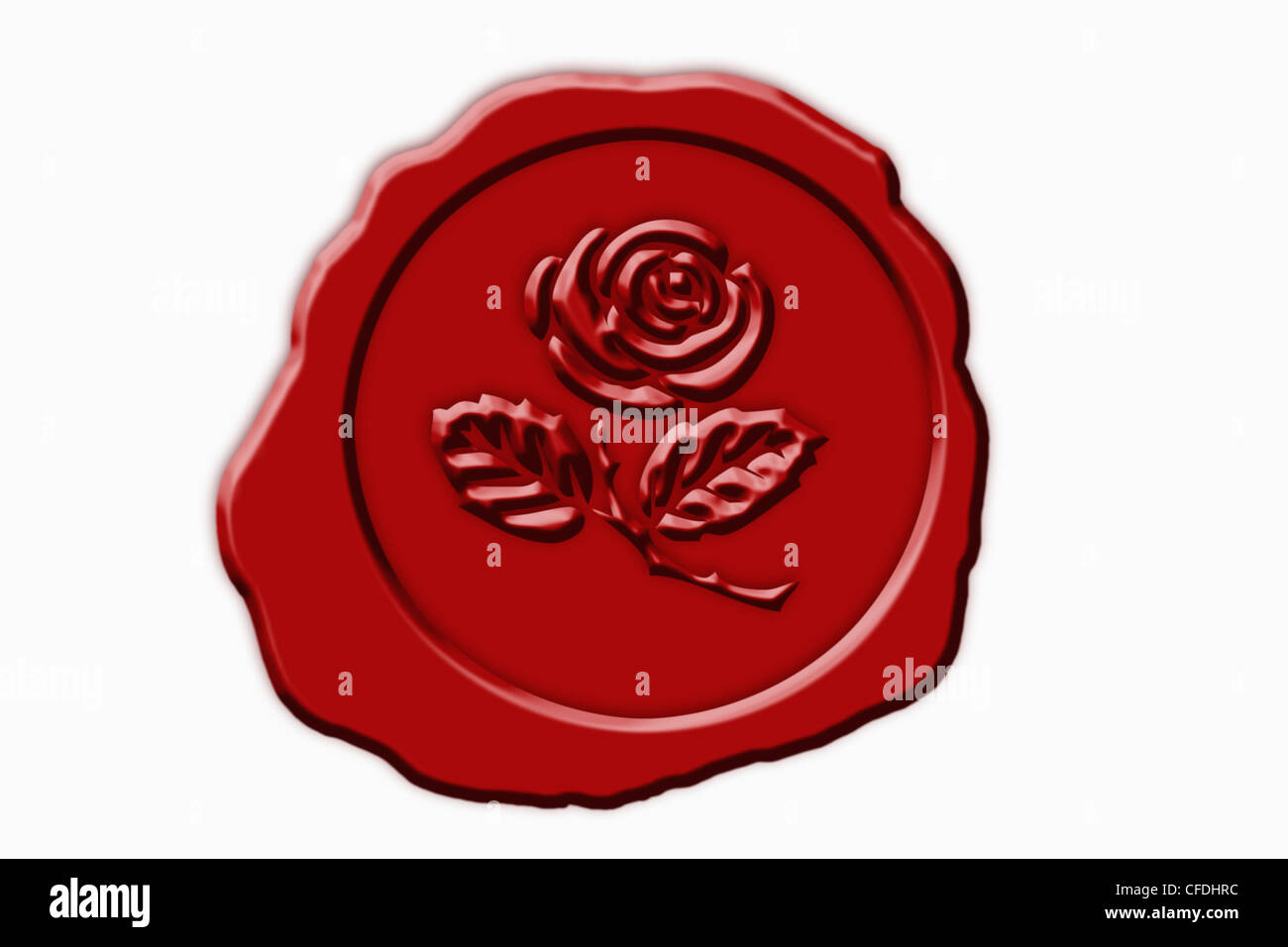 Detail-Foto einer roten Dichtung mit einem rose-Symbol in der Mitte Stockfoto