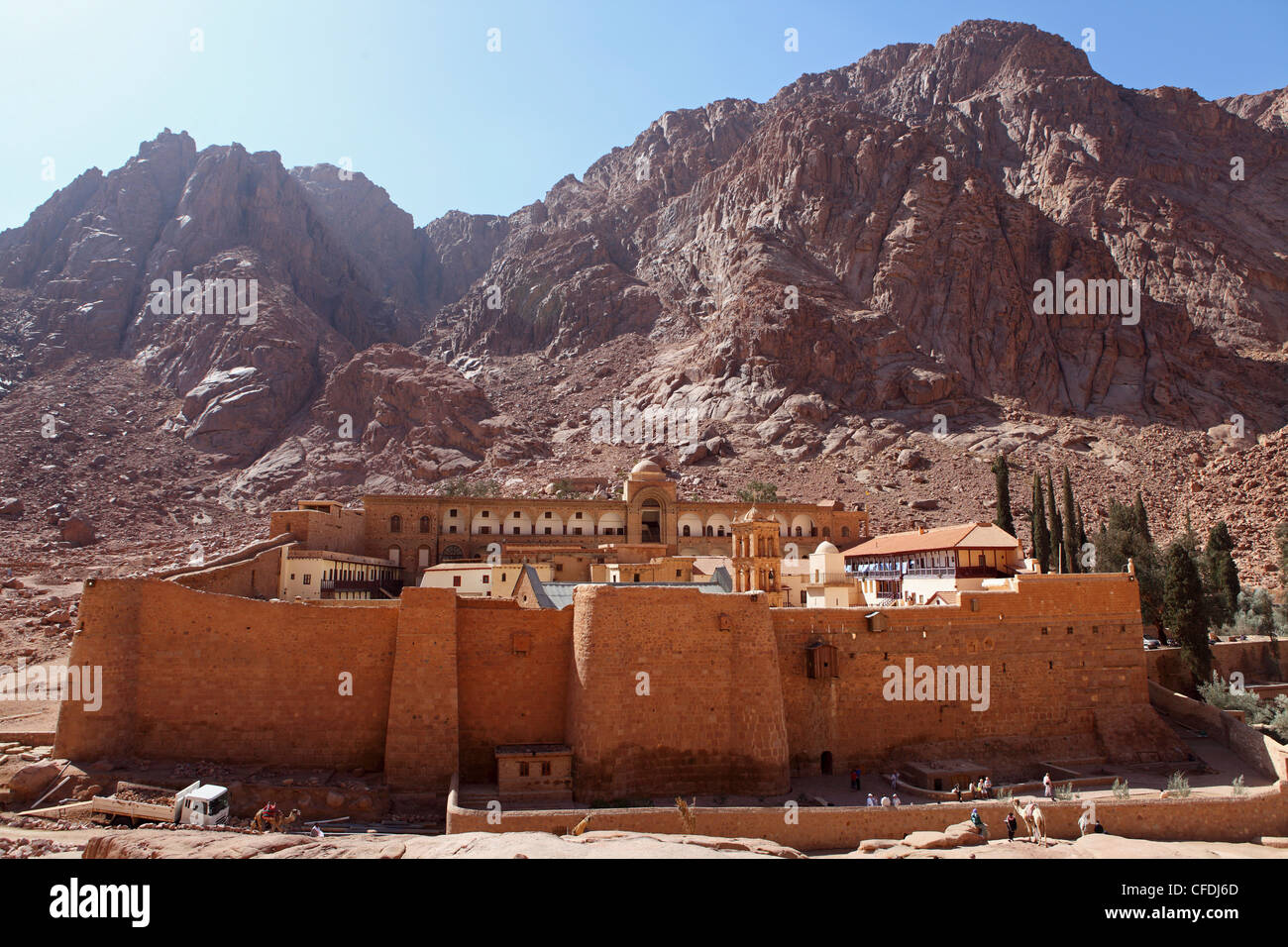 Die weltweit älteste christliche Kloster steht unter Mount Sinai, Katharinenkloster, Sinai-Halbinsel, Ägypten Stockfoto