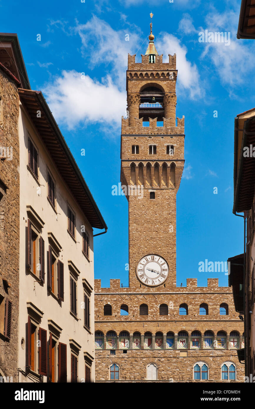 Pallazzo Vecchio auch Palazzo della Signoria, jetzt Gemeinderat, auf dem Platz Piazza della Signoria, Florenz, Toskana, Italien Stockfoto