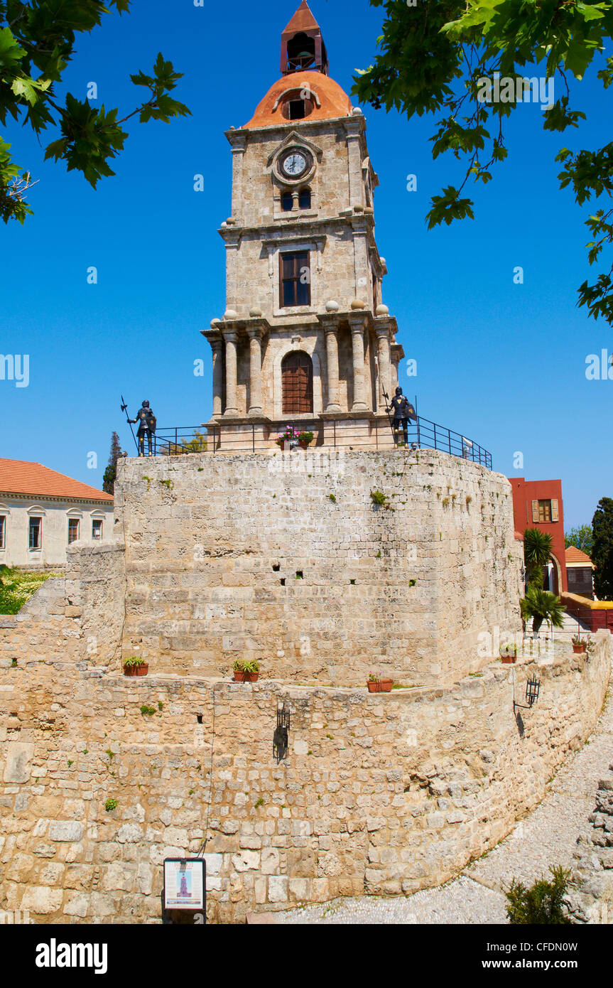 Clocktower im türkischen Bezirk der Stadt Rhodos, UNESCO-Weltkulturerbe, Rhodos, Dodekanes, griechische Inseln, Griechenland Stockfoto
