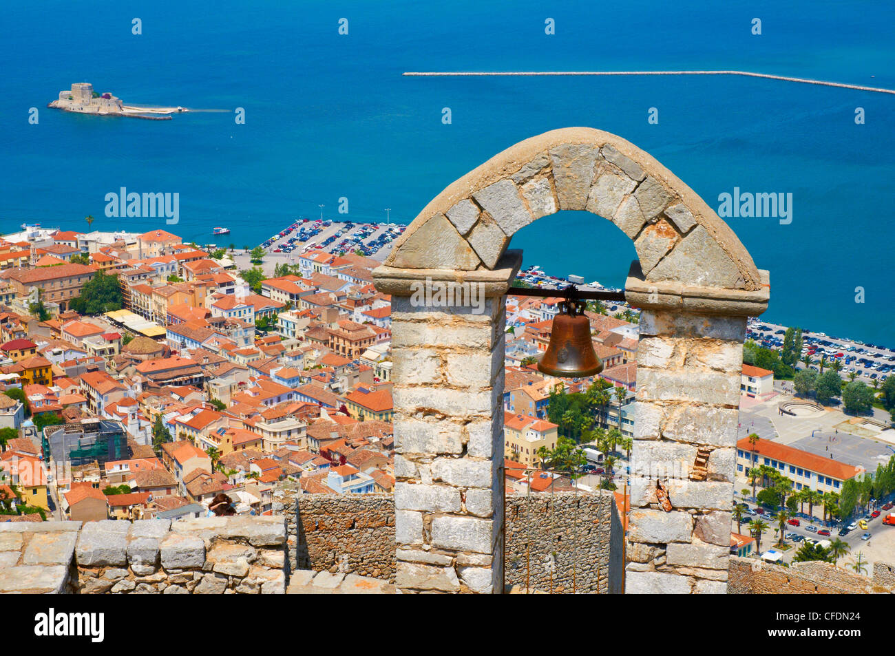 Palamede Festung, Buben, Kapelle St. Andre, Nafplion, Bourtzi Insel, Peloponnes, Griechenland, Europa Stockfoto