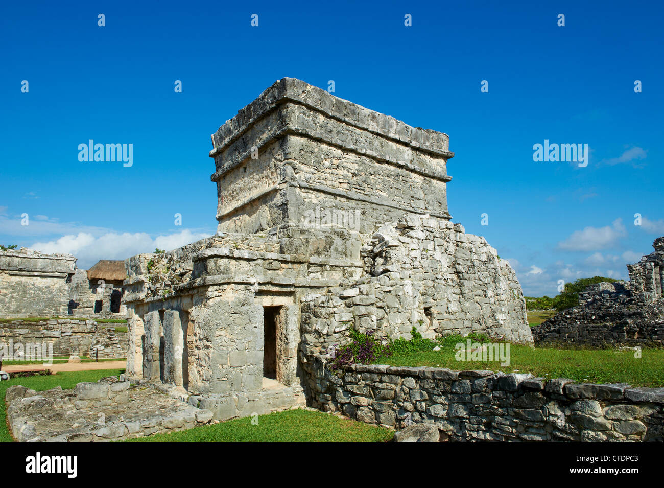 Alte Maya-Ausgrabungsstätte Tulum, Tulum, Quintana Roo, Mexiko, Stockfoto