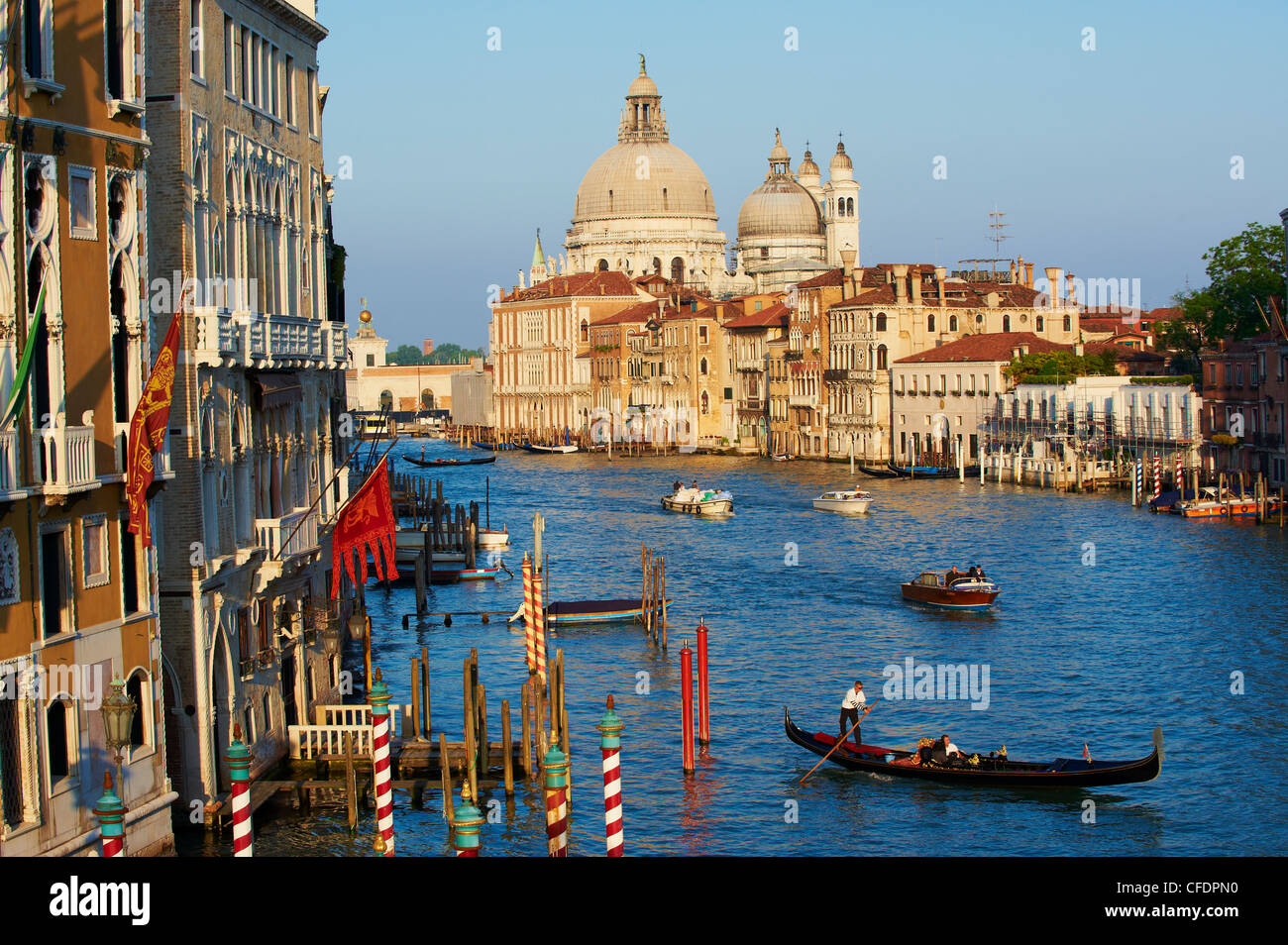 Die Kirche Santa Maria della Salute und der Canal Grande, gesehen von der Academia Brücke, Venedig, Veneto, Italien Stockfoto