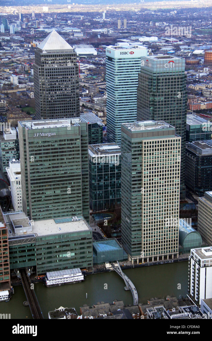 Luftaufnahmen von Canary Wharf, London Stockfoto