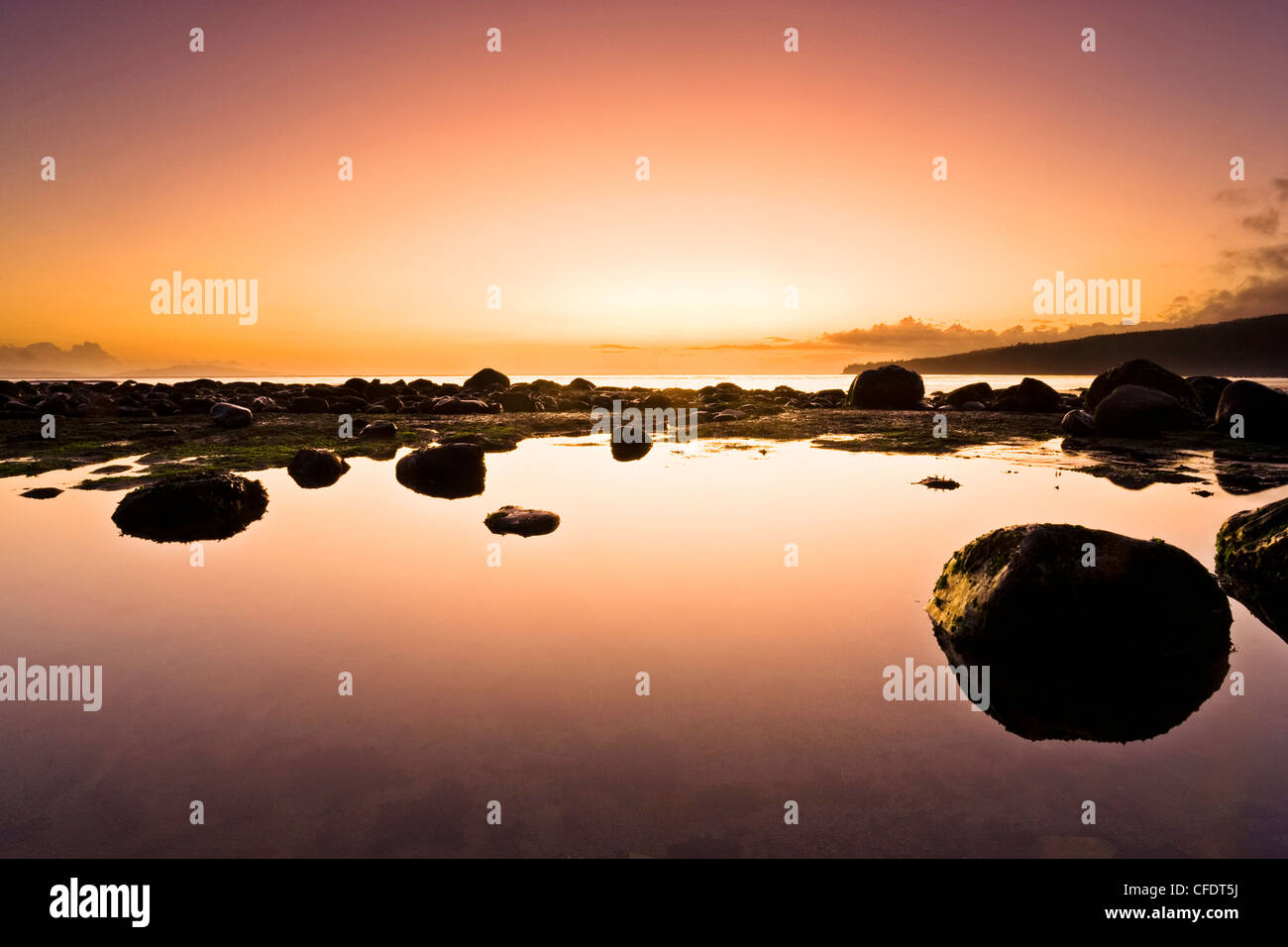 Sombrio Strand Tidepool bei Sonnenuntergang. Pazifik, Vancouver Island, British Columbia, Kanada. Stockfoto