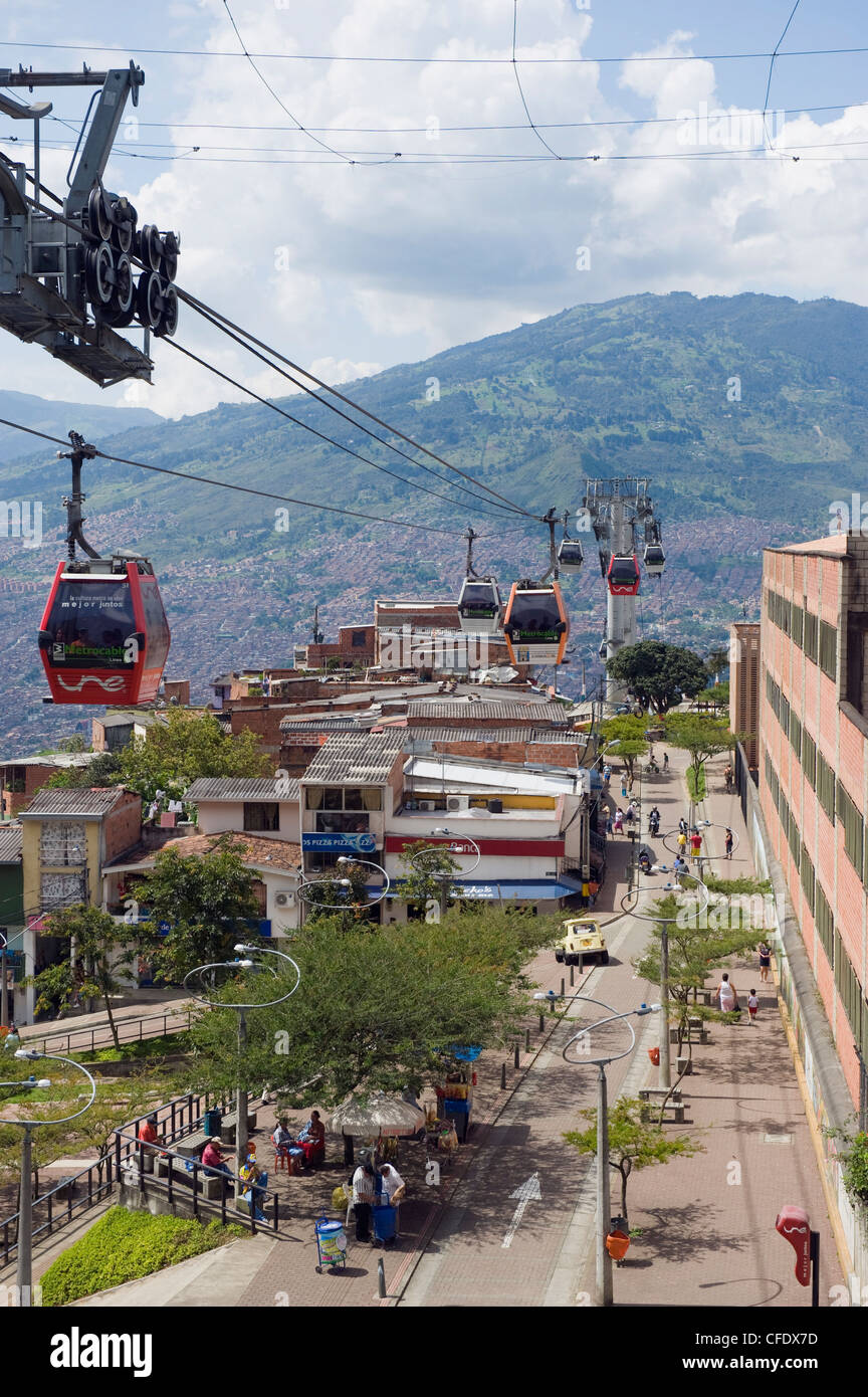 Metrocable Gondel, Medellin, Kolumbien, Südamerika Stockfoto