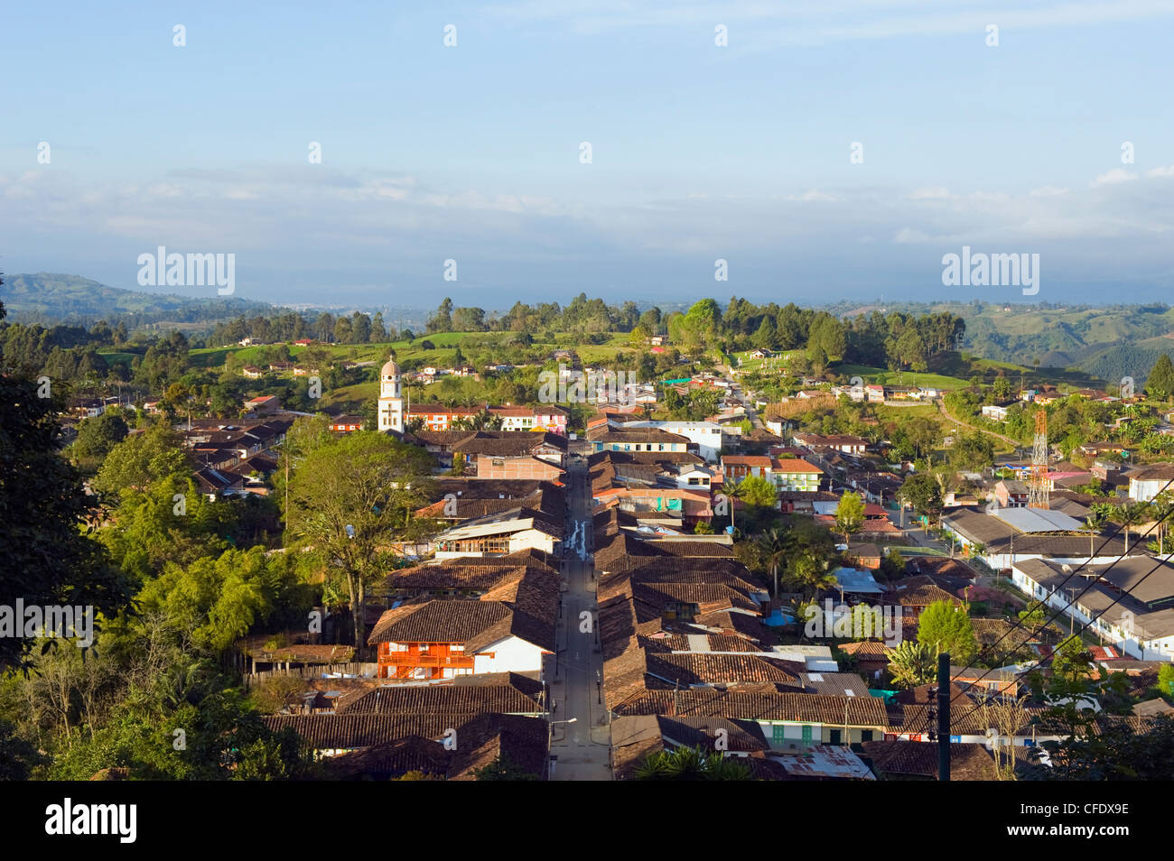 Blick über Stadt, Salento, Kolumbien, Südamerika Stockfoto