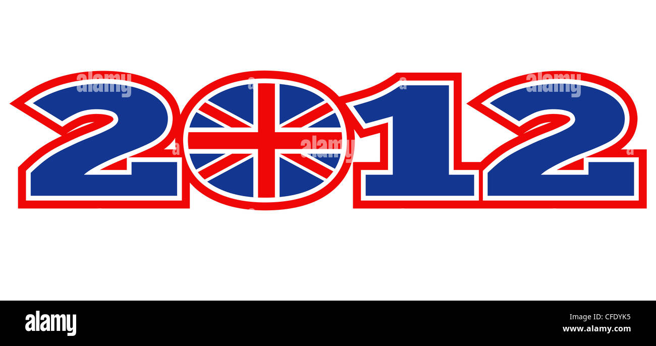 Illustration einer Ikone mit Großbritannien britische Union Jack Flagge und Worten London 2012 auf weißen Hintergrund isoliert Stockfoto