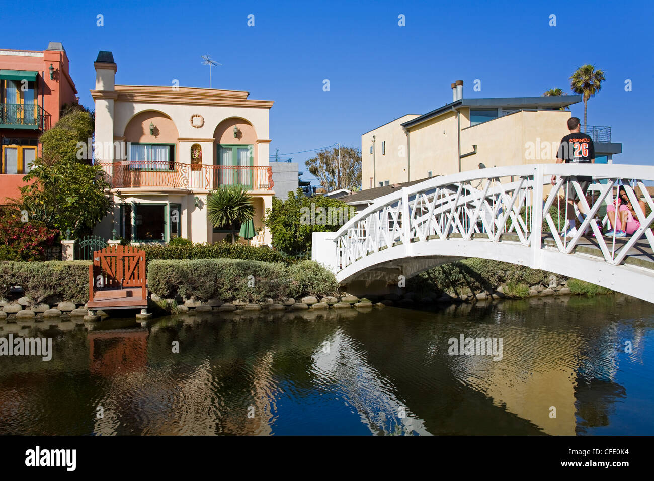Häuser auf den Kanälen in Venice Beach, Los Angeles, California, Vereinigte Staaten von Amerika Stockfoto
