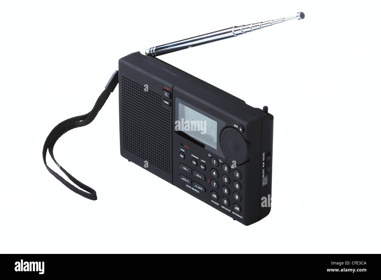 Tragbares Radio-Empfänger mit Alarm, Verstärker, isoliert auf weißem Hintergrund Stockfoto