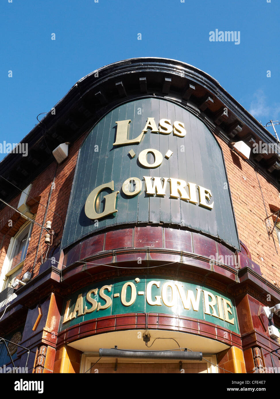 Lass O Gowrie Pub Schild in Manchester UK Stockfoto