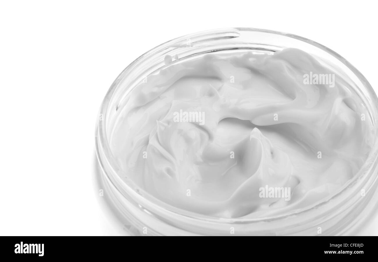 kosmetische Creme im Container isoliert auf weißem Hintergrund Stockfoto