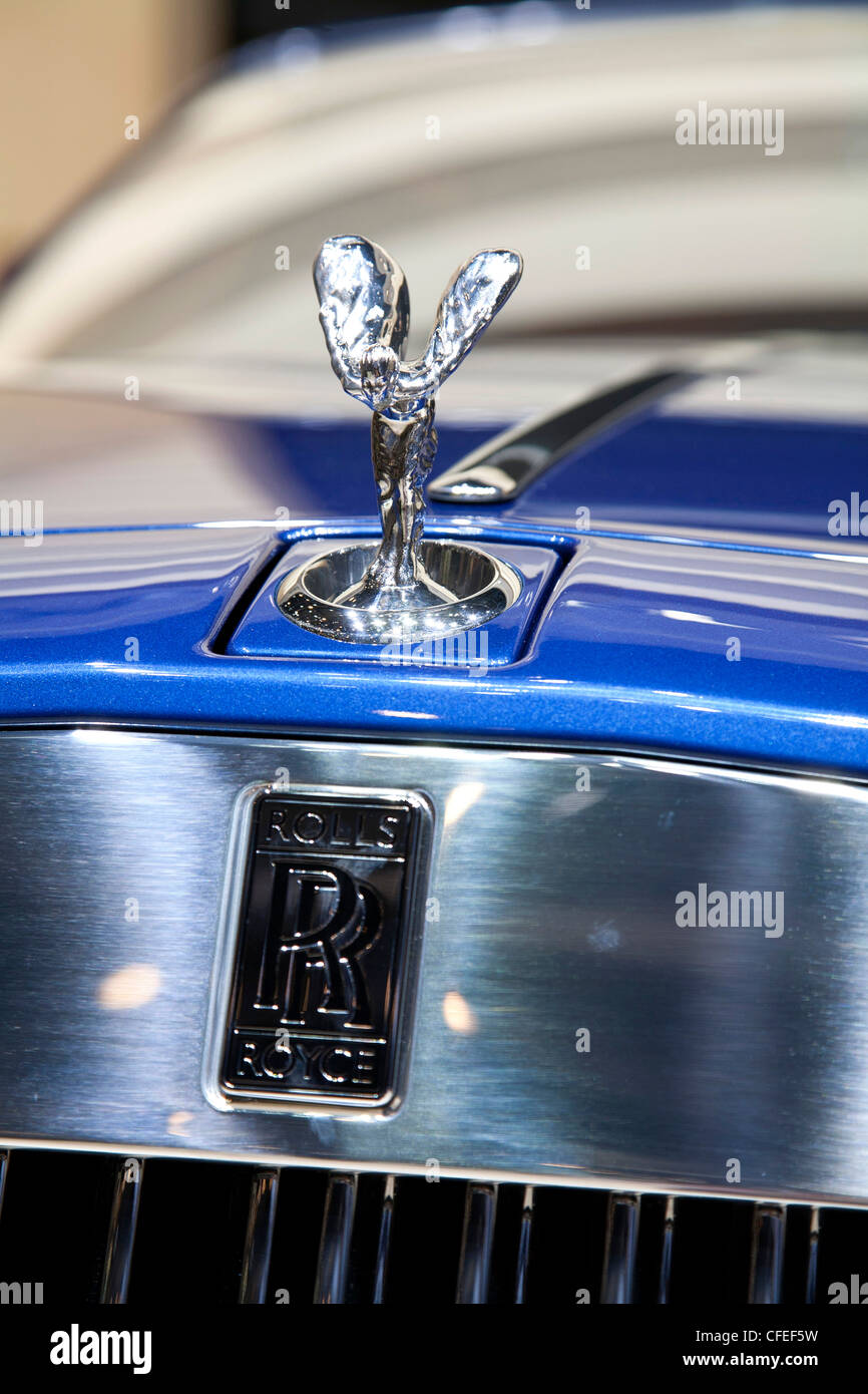 Die Spirit of Ecstasy ist der Name des die Kühlerfigur auf Rolls-Royce Autos auf dem Genfer Autosalon 2012 Stockfoto