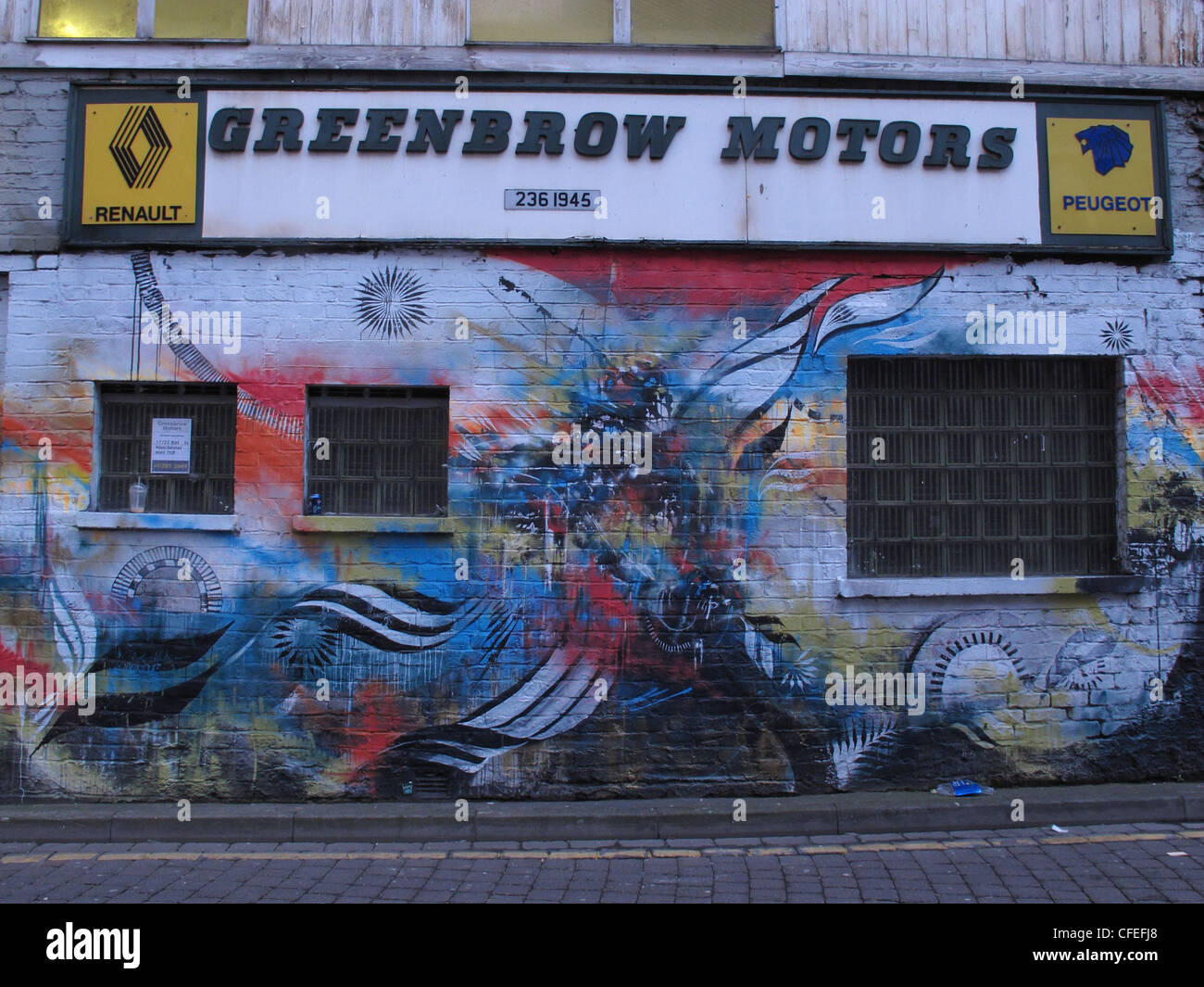 Innere Stadt Manchester Graffiti Greenbow Motoren 51 neue Wakefield St Stockfoto