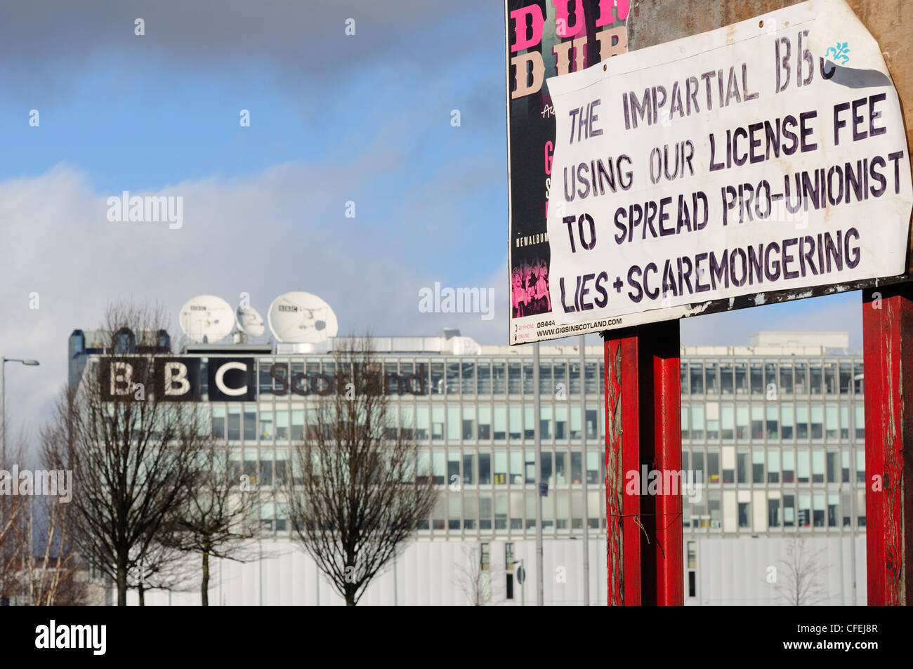 Dieses Zeichen erscheint die BBC von Lügen und Panikmache über Unabhängigkeit V Unionist Kampagne beschuldigt werden. Stockfoto