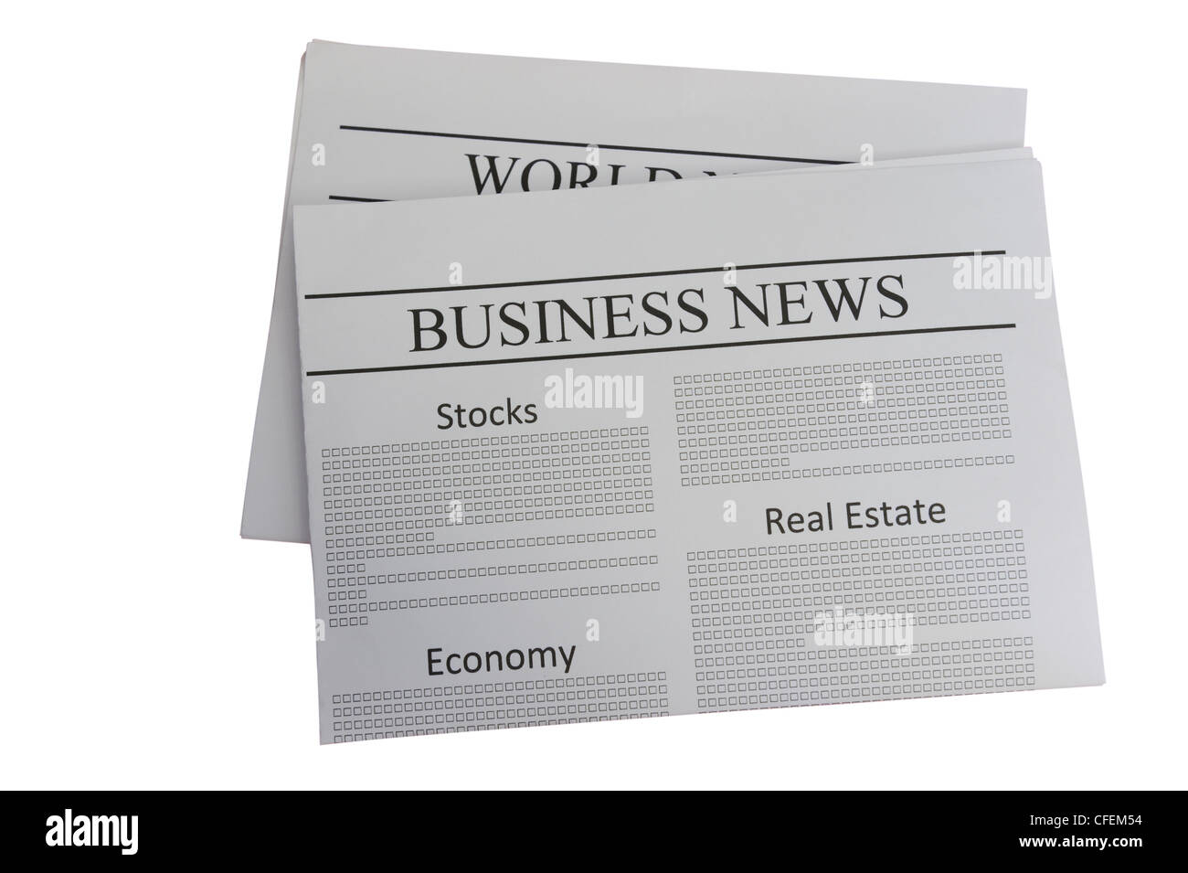 Business News Zeitung isoliert auf weiss Stockfoto