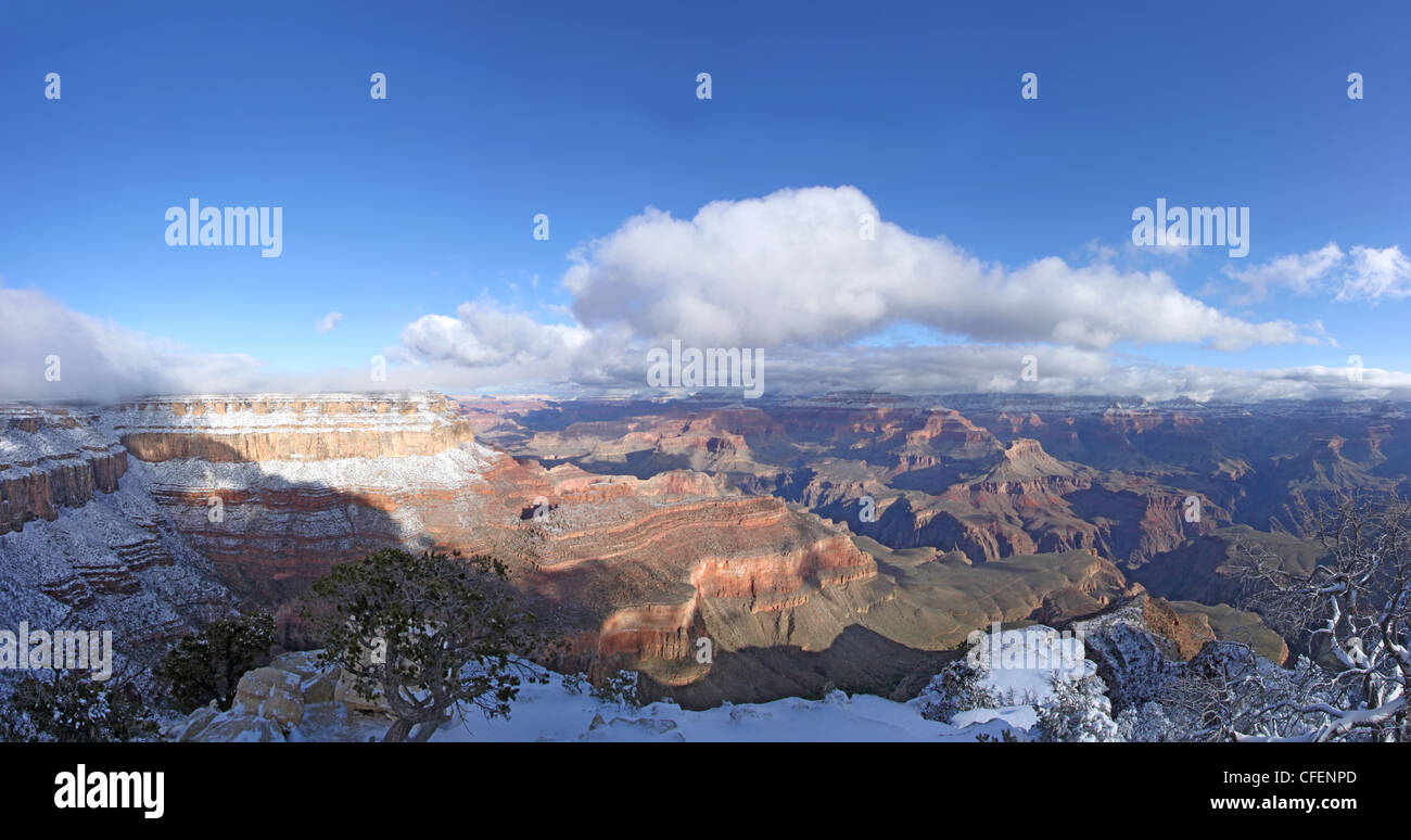 Grand Canyon-Panorama mit Schnee Stockfoto