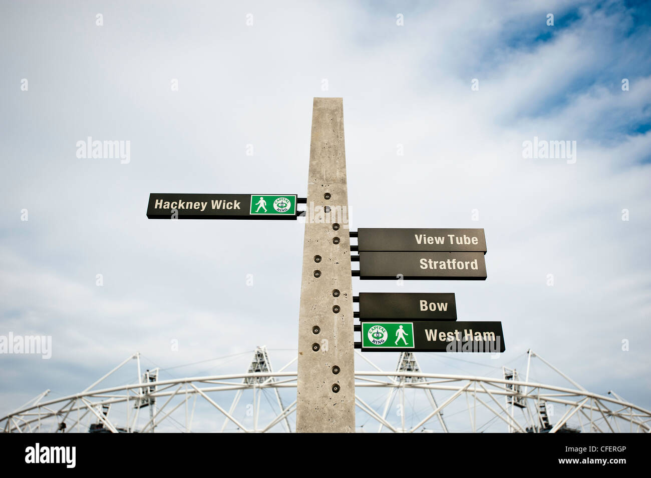 Olympic Park gesehen von Greenway, London, Vereinigtes Königreich Stockfoto