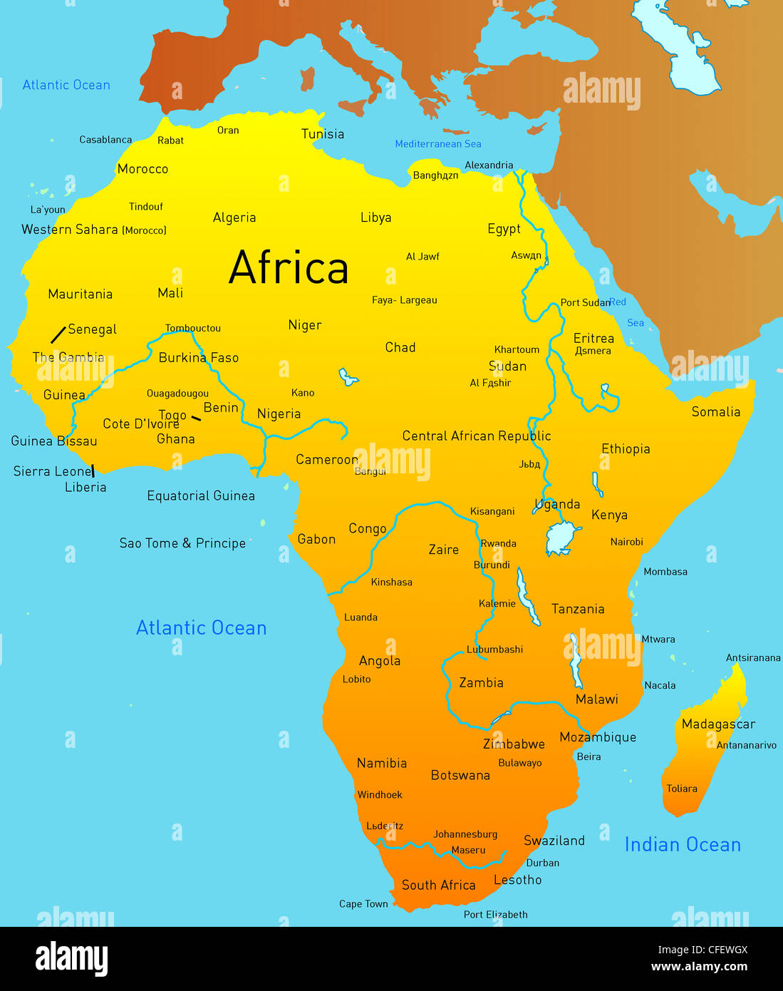 Abstrakte Landkarte des Kontinents Afrika Stockfoto