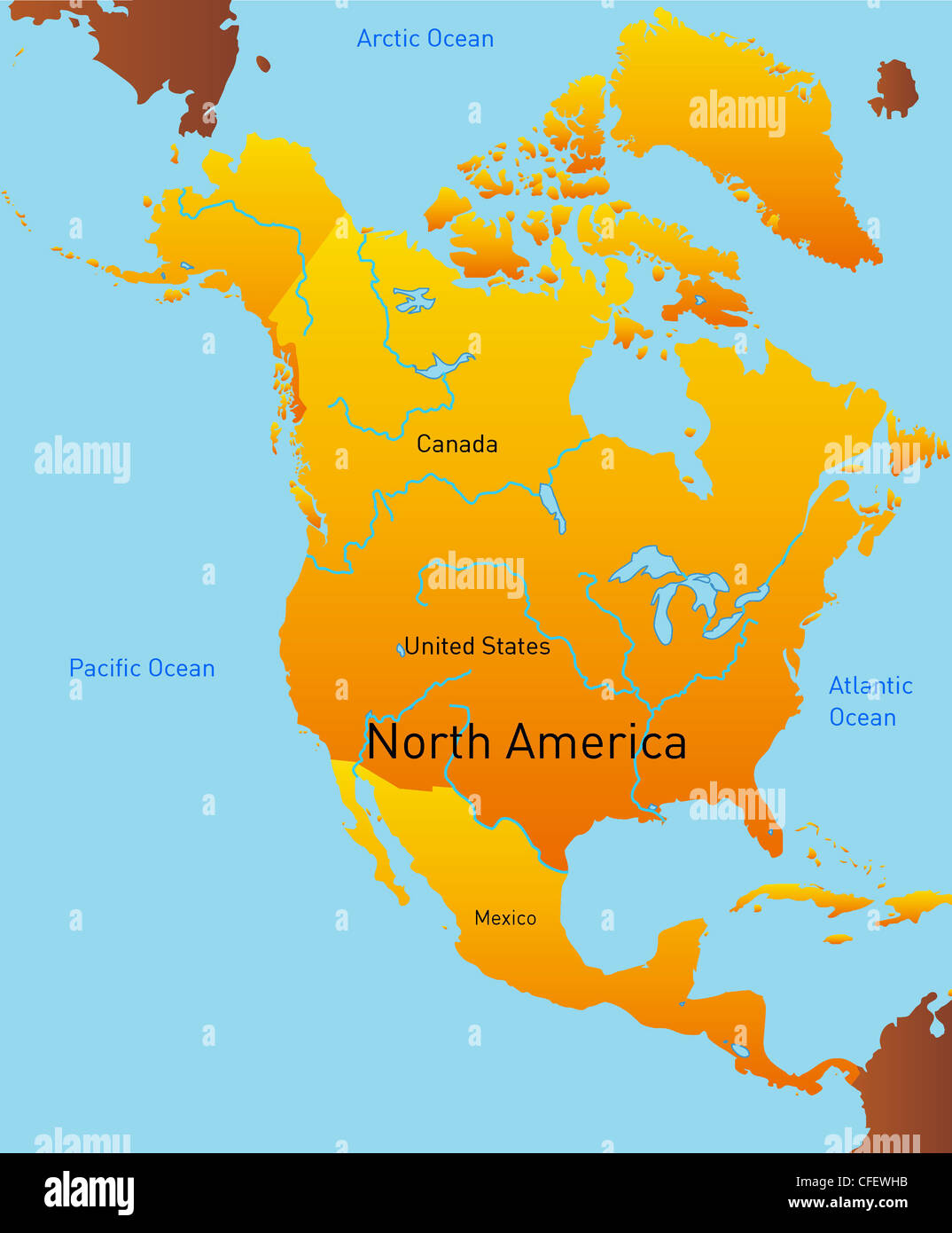 Abstrakte Landkarte des Kontinents Nordamerika Stockfoto