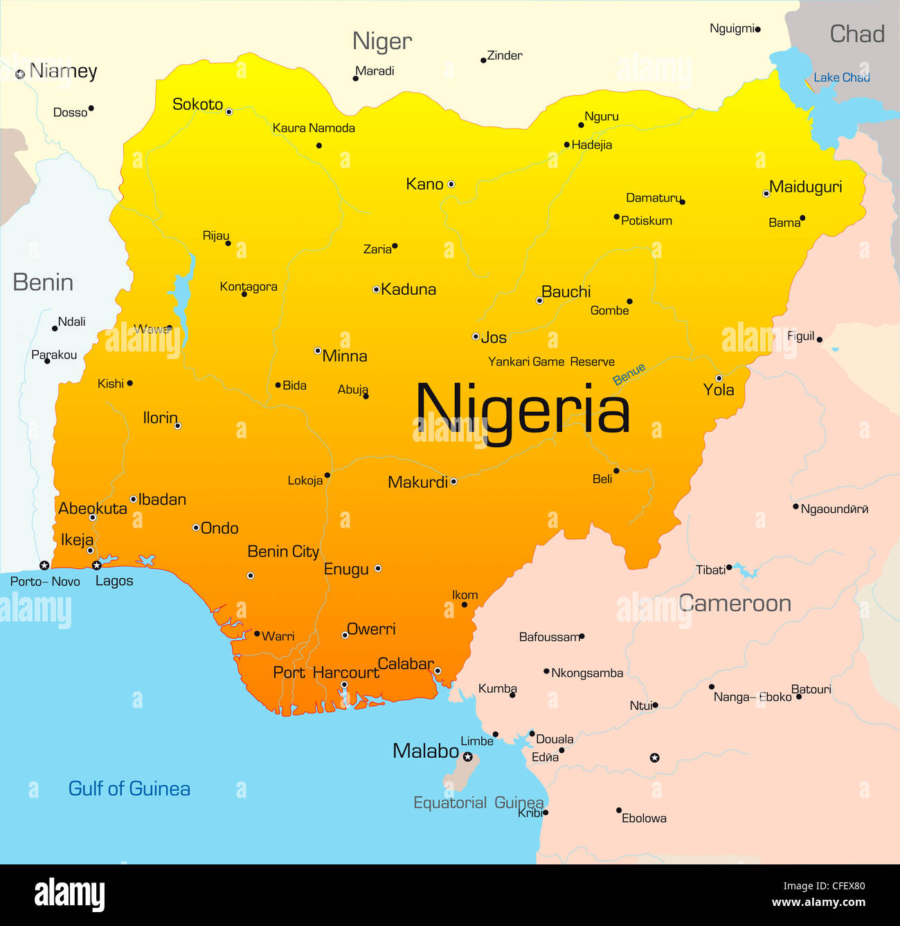 Abstrakte Farbe Vektorkarte von Nigeria Land Stockfoto