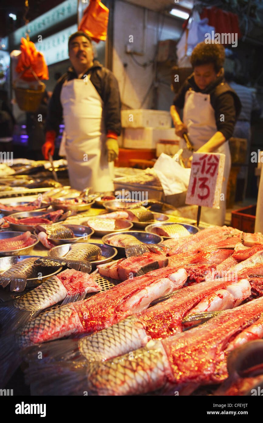 Fisch stand auf nassen Markt, Causeway Bay, Hong Kong, China, Asien Stockfoto