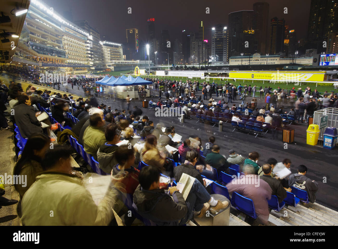 Nachtrennen in Happy Valley Pferderennbahn, Causeway Bay, Hong Kong, China, Asien Stockfoto