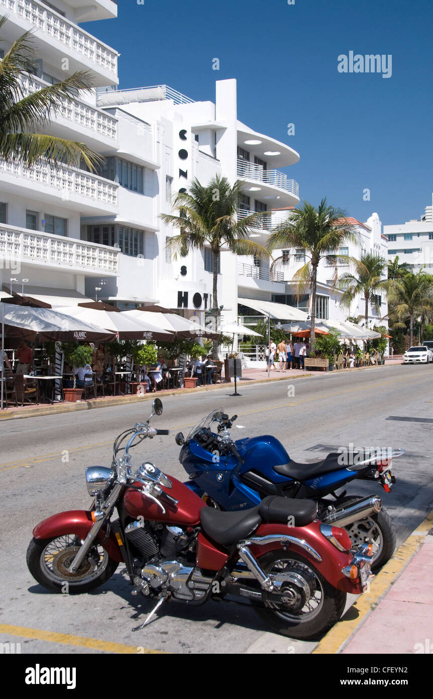 Motorräder, Art Deco District, South Beach, Miami, Florida, Vereinigte Staaten von Amerika, Stockfoto