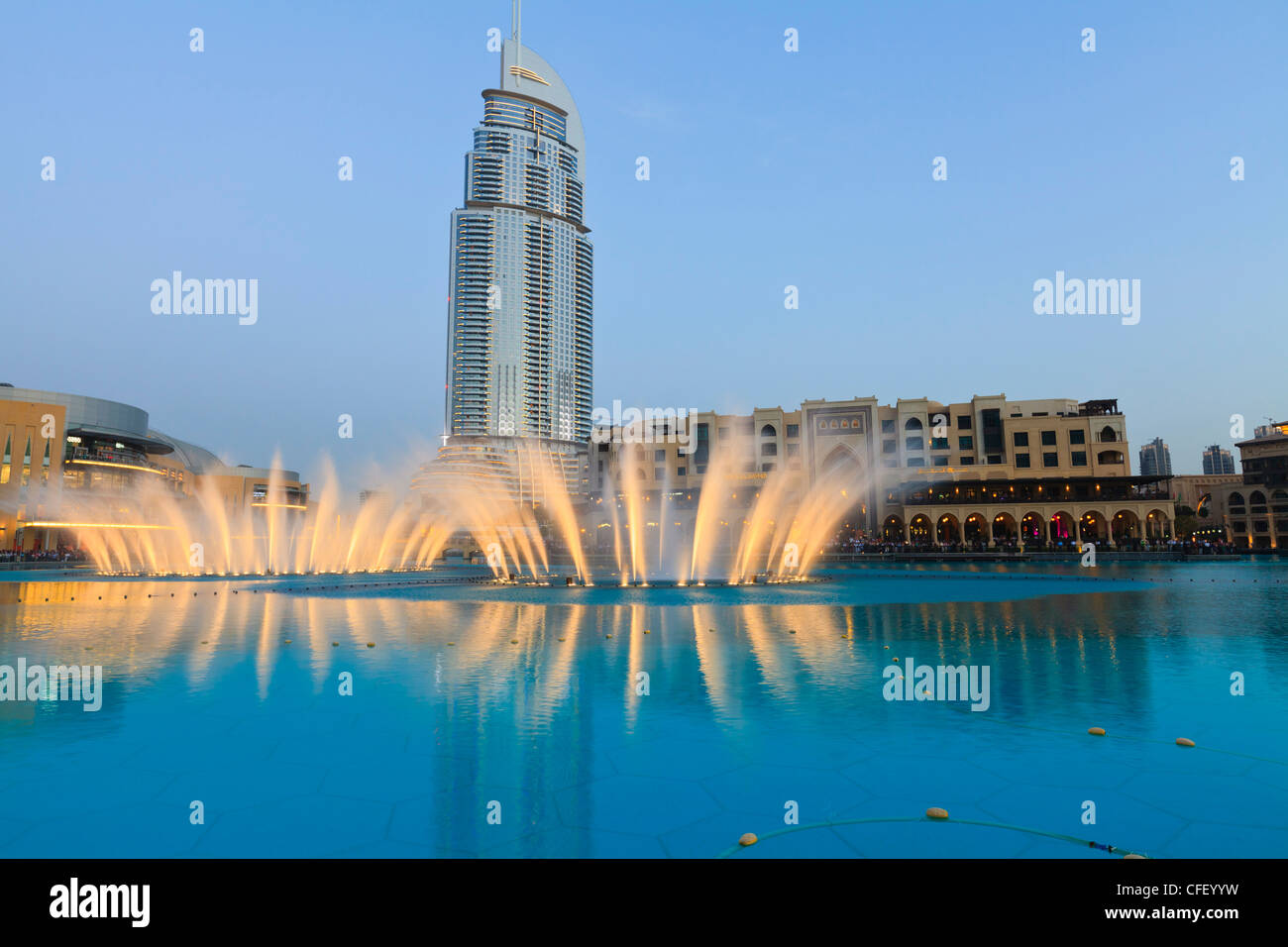 Innenstadt mit dem Dubai Fountain, Adresse, Palace Hotel, Dubai, Vereinigte Arabische Emirate, Naher Osten Stockfoto
