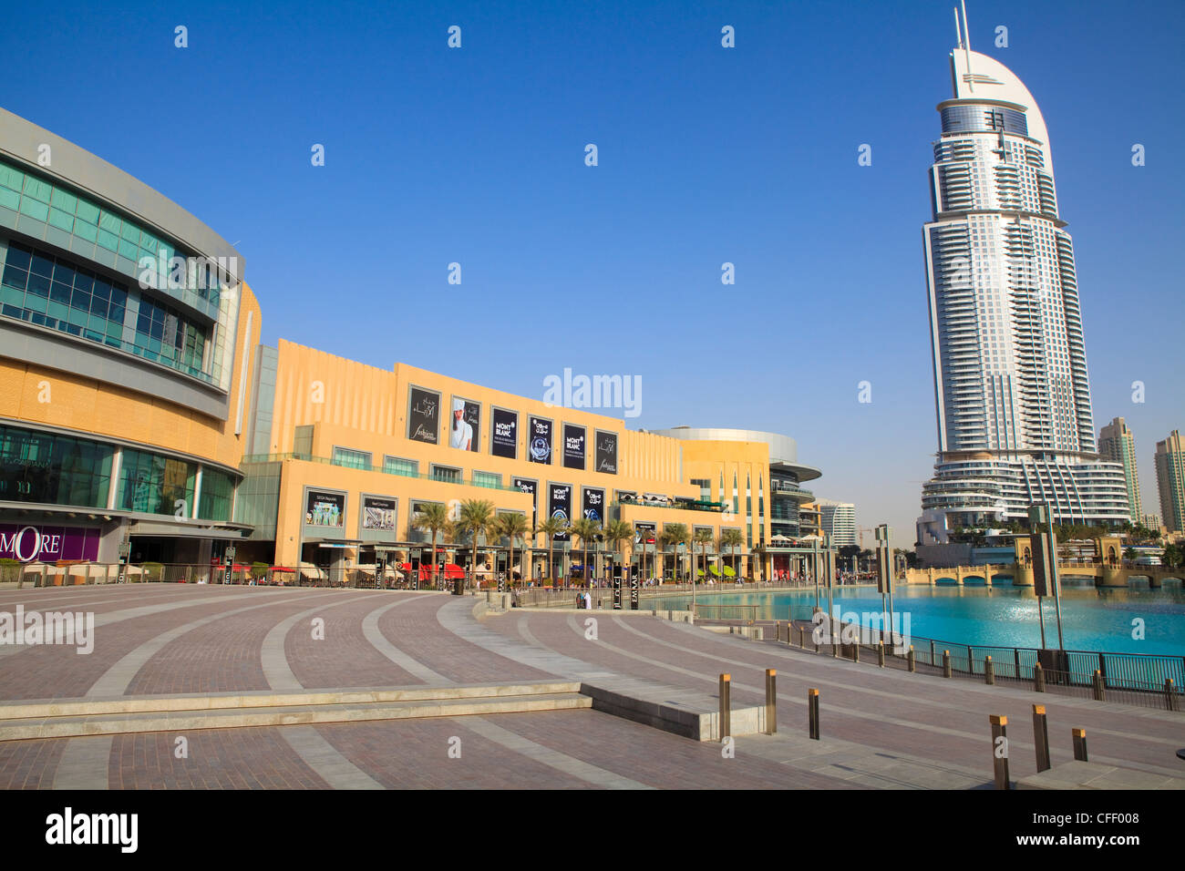 Die Innenstadt von Dubai District, Dubai Mall, die Adresse Tower und Souk Al Bahar, Dubai, Vereinigte Arabische Emirate, Naher Osten Stockfoto