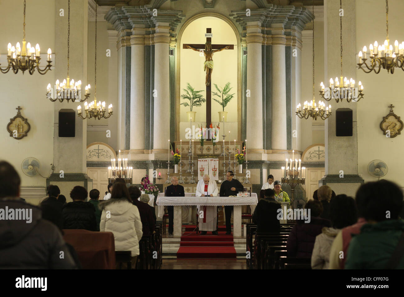 Katholische Messe, St. Antonius Kirche, Macau, China, Asien Stockfoto