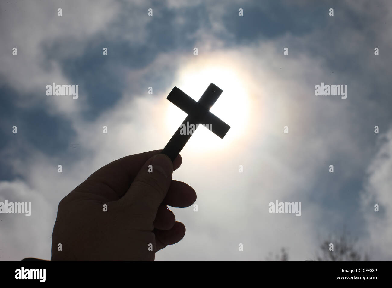 Kreuz im Himmel, Haute-Savoie, Frankreich, Europa Stockfoto
