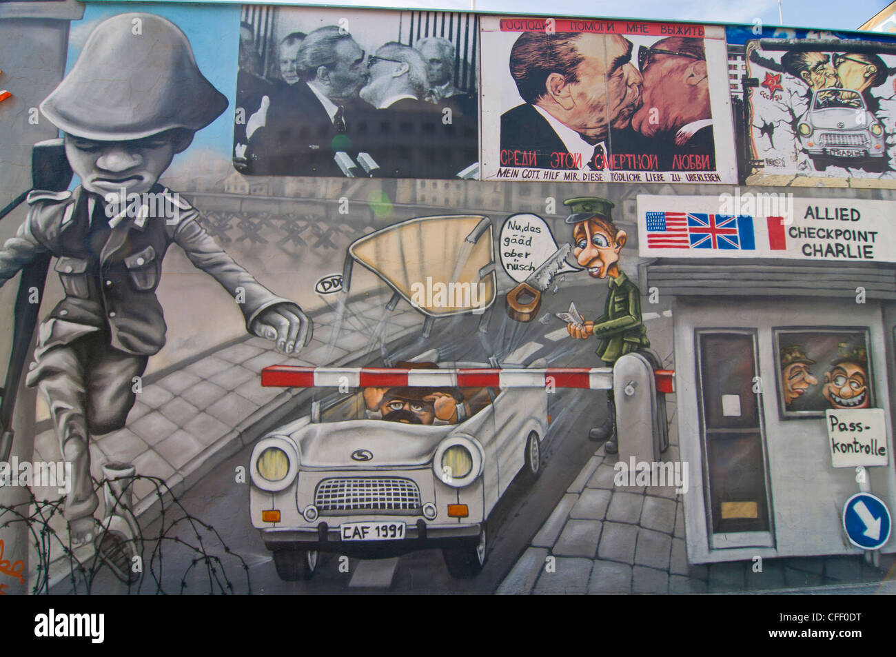 Graffiti an der East Side Gallery, ehemalige deutsche Mauer, Berlin, Deutschland, Europa Stockfoto