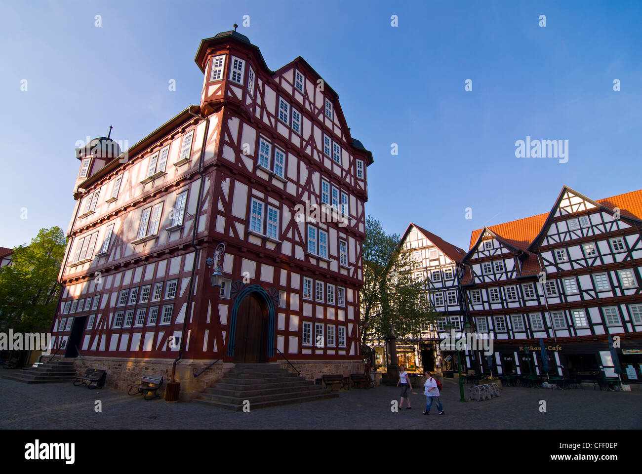Fachwerk Holz Häuser, Melsungen, Hessen, Deutschland, Europa Stockfoto