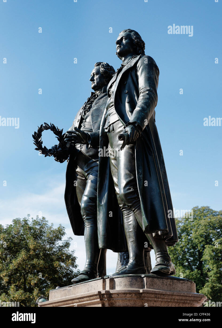 Goethe und Schiller-Denkmal, Theaterplatz, Weimar, Thüringen, Deutschland Stockfoto