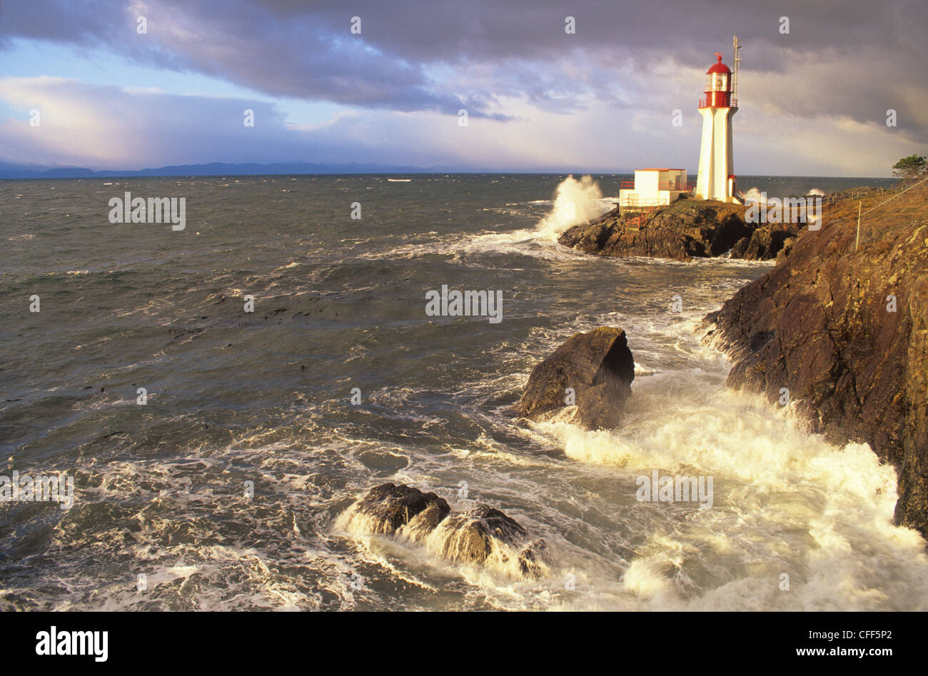 Sheringham Point Lighthouse, Juan de Fuca Strait, Sooke, südwestlichen Vancouver Island, British Columbia, Kanada. Stockfoto