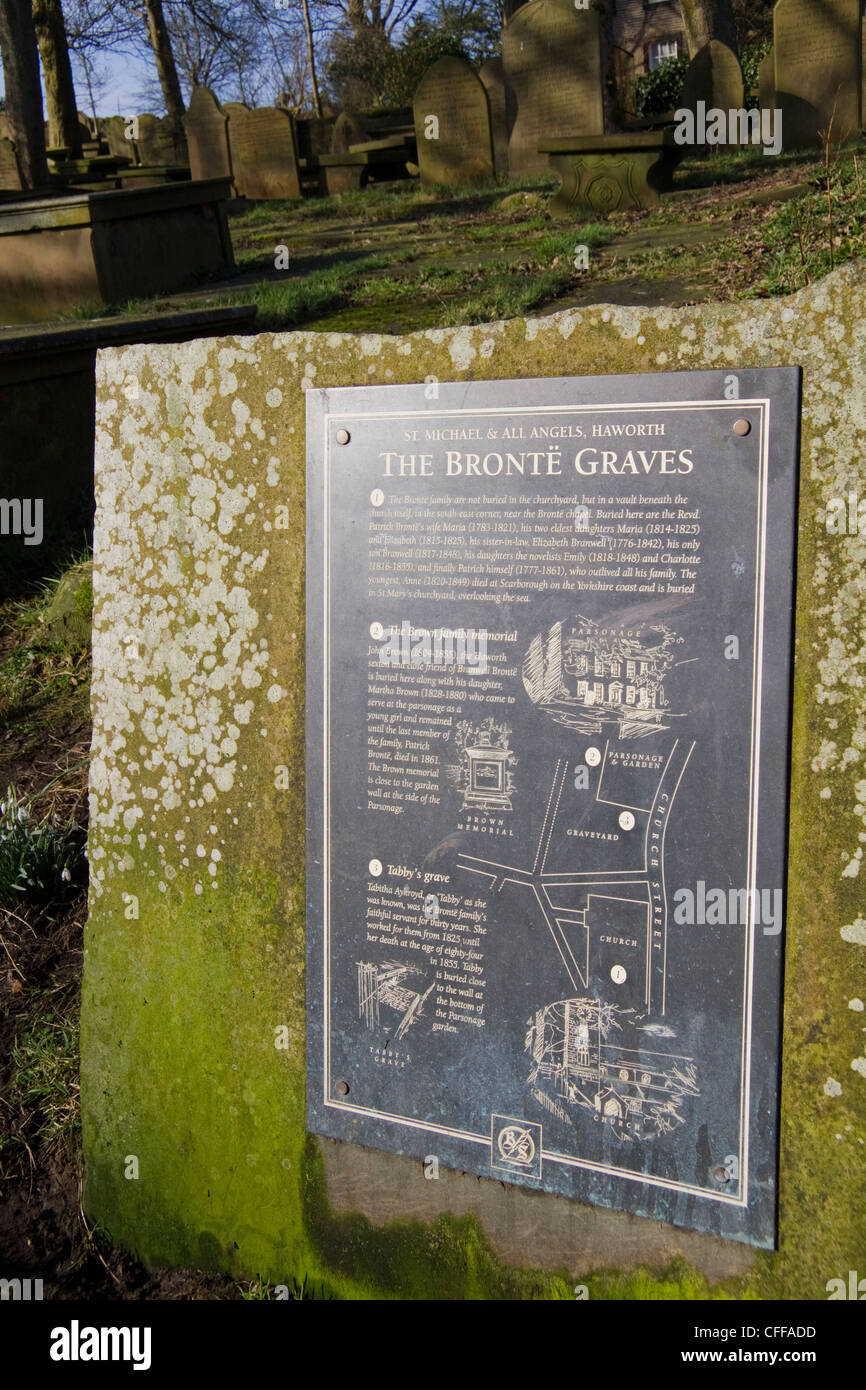 Friedhof-Gedenktafel in Haworth, West Yorkshire, England Stockfoto