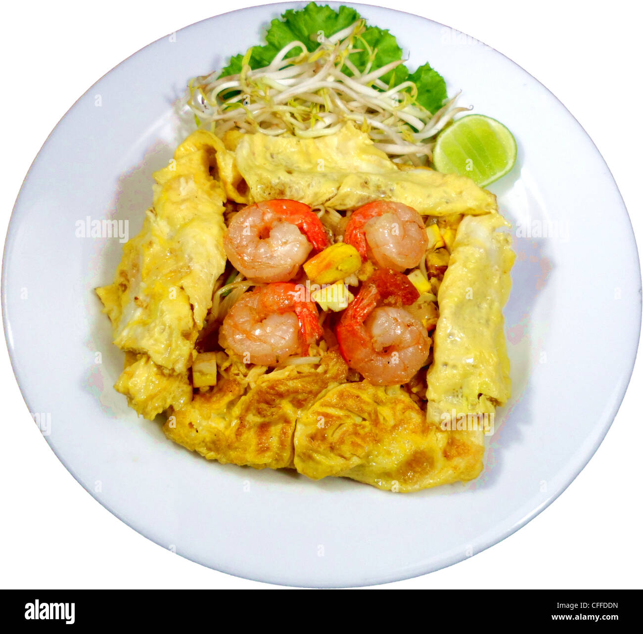 Phad Thai mit Mix Protein verpackt mit Eiern, Phad Thai Hor kai Stockfoto